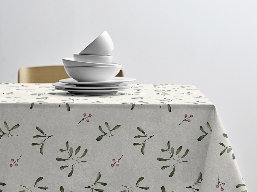 Christmas Mistletoe Nappe 140 x 350 cm, crème et vert