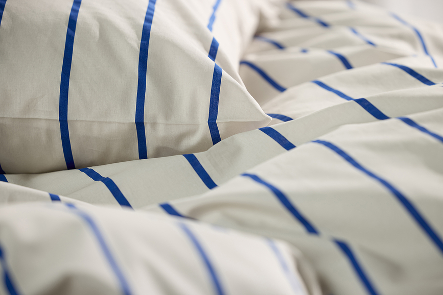 Echo Parure de Lit 140 x 220 cm, beige et bleu, avec taie d'oreiller 60 x 63 cm, fermeture éclair