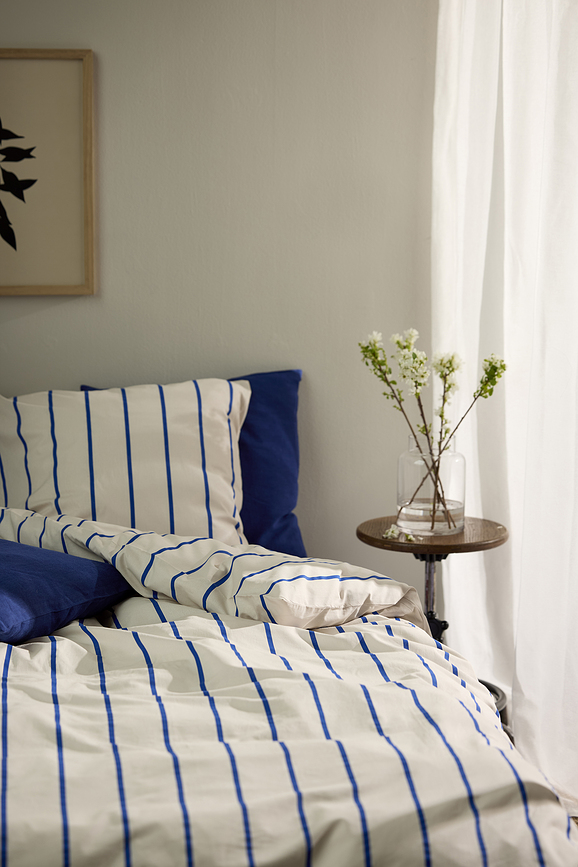 Echo Parure de Lit 140 x 220 cm, beige et bleu, avec taie d'oreiller 60 x 63 cm, fermeture éclair