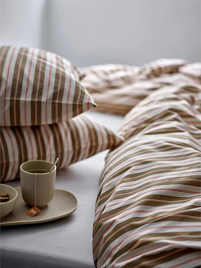 Flow Linen dekbedovertrek 140 x 220 cm, olijfgroen, met kussensloop 60 x 63 cm