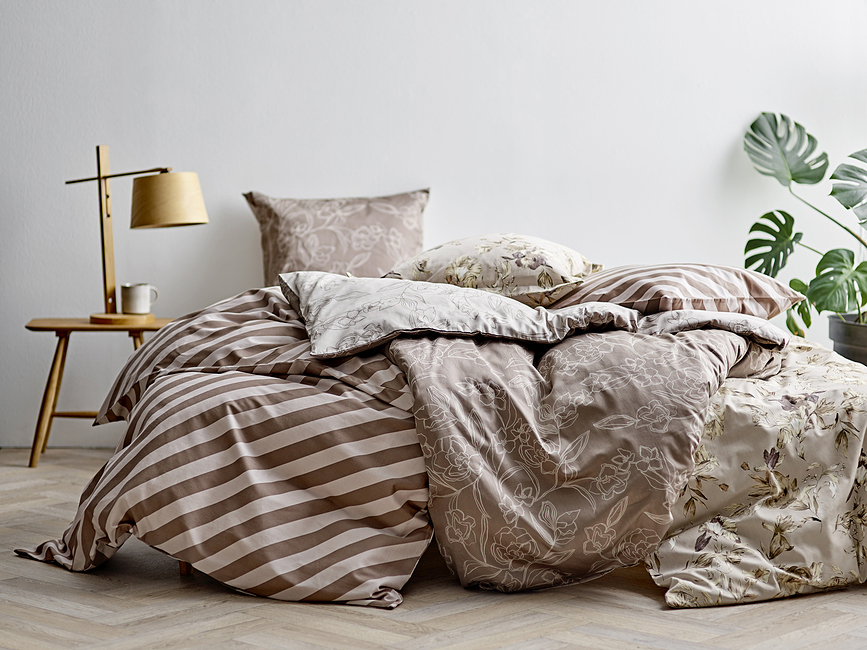 Flower Burst Parure de Lit 135 x 200 cm, Taie d'oreiller 80 x 80 cm, beige, Set 2 pièces