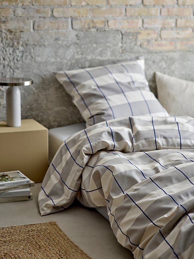 Funda Nórdica Blocks, 140 x 200 cm, gris, con funda de almohada 60 x 63 cm, cierre de cremallera