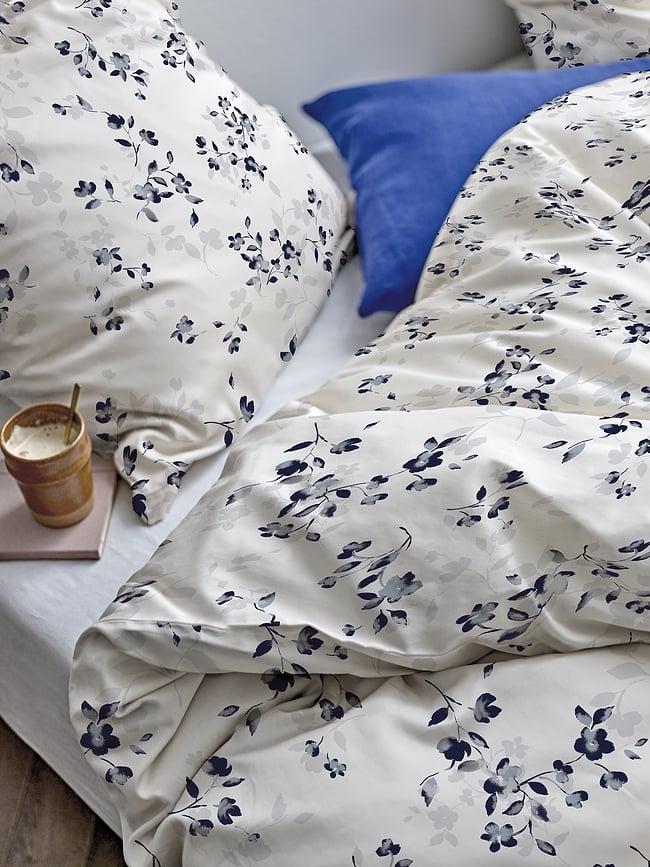 Funda Nórdica Cherry Blossom, 140 x 200 cm, gris crema, con funda de almohada 60 x 63 cm, cierre de cremallera