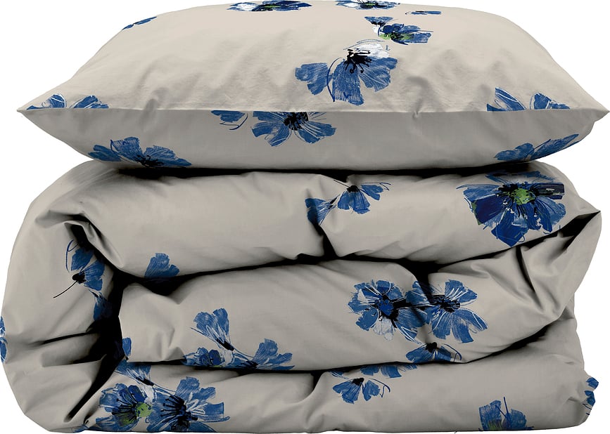 Funda Nórdica Flora, 140 x 220 cm, con funda de almohada 60 x 63 cm, beige y azul, cierre de cremallera