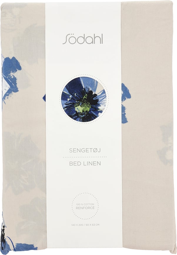 Funda Nórdica Flora, 140 x 220 cm, con funda de almohada 60 x 63 cm, beige y azul, cierre de cremallera