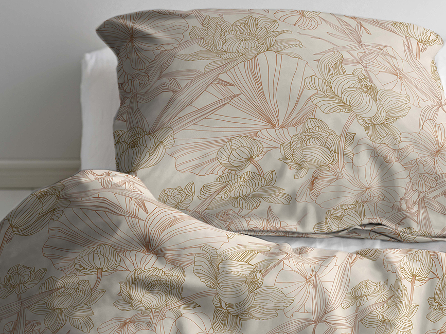 Funda Nórdica Foliage 155 x 220 cm, terracota, con Funda de Almohada 80 x 80 cm