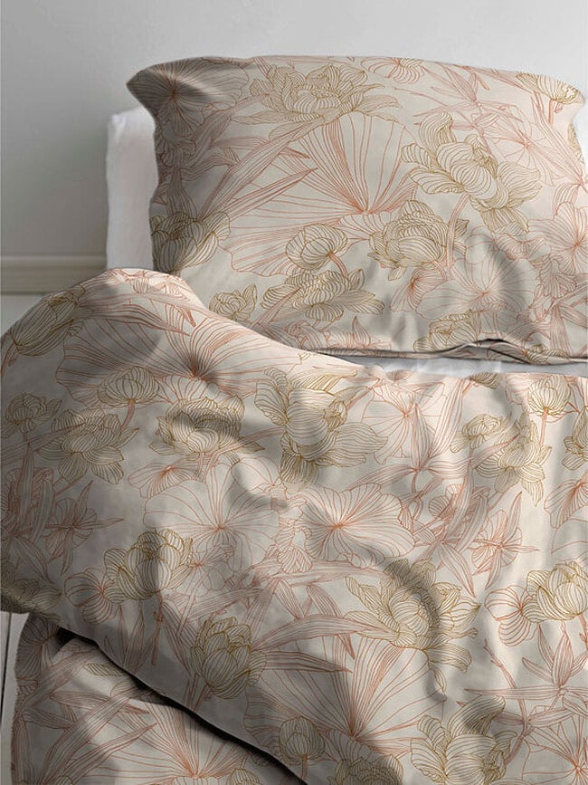 Funda Nórdica Foliage 155 x 220 cm, terracota, con Funda de Almohada 80 x 80 cm