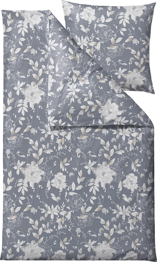 Funda Nórdica Garden Bloom, 155 x 220 cm, gris, con funda de almohada 80 x 80 cm