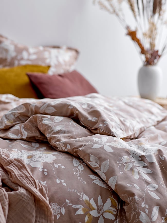 Juego de Cama Garden Bloom, 155 x 220 cm, beige, con funda de almohada 80 x 80 cm