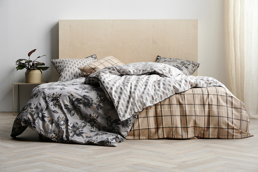 Funda Nórdica History Bloom, gris, 135 x 200 cm, con funda de almohada 80 x 80 cm