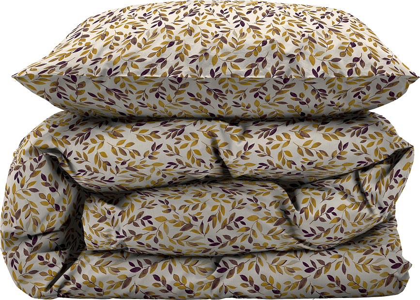 Funda Nórdica Painterly Leaf, 135 x 200 cm, dorada, con funda de almohada 80 x 80 cm