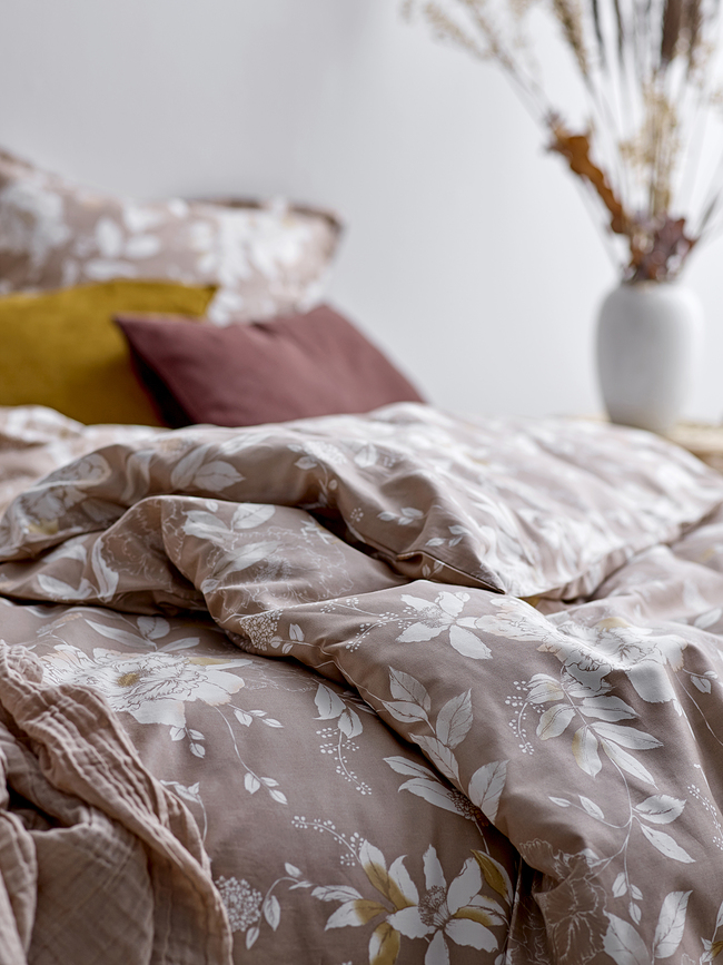 Garden Bloom Parure de lit 155 x 220 cm, beige, avec taie d'oreiller 80 x 80 cm