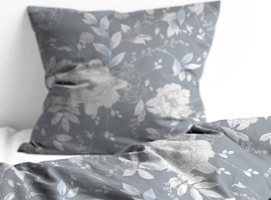 Garden Bloom Parure de Lit 155 x 220 cm, 1 taie d'oreiller 80 x 80 cm, grise