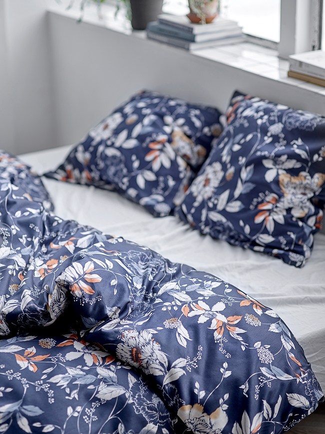 Garden Bloom Parure de Lit 135 x 200 cm, indigo, avec 1 taie d'oreiller 80 x 80 cm