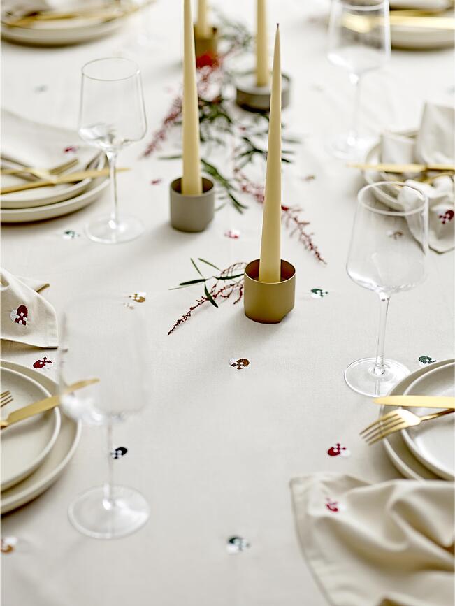 Mantel Christmas Hearts Embroidery, 140 x 320 cm, beis y rojo