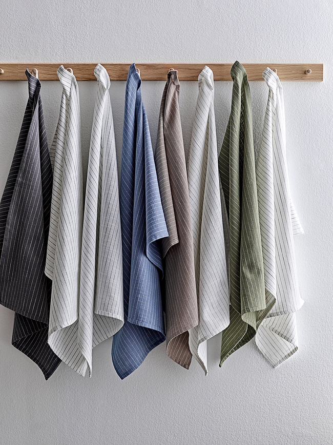 Paños de cocina Line, 50 x 70 cm, verde oliva y blanco, 2 unidades