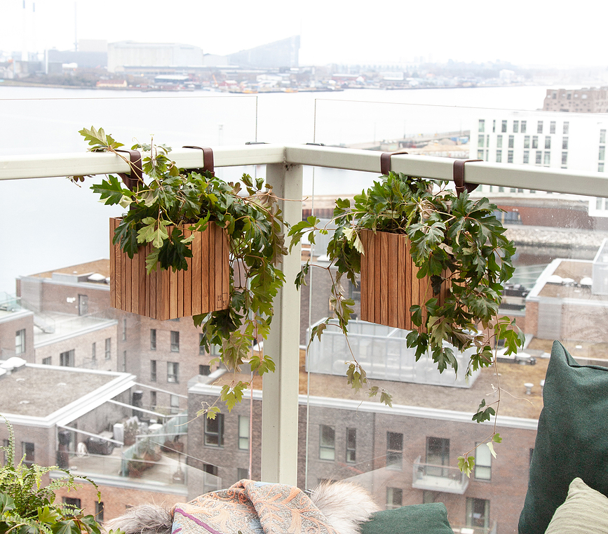 GrowON Pot Auto-Arrosant avec trous pour crochets de suspension, chêne foncé