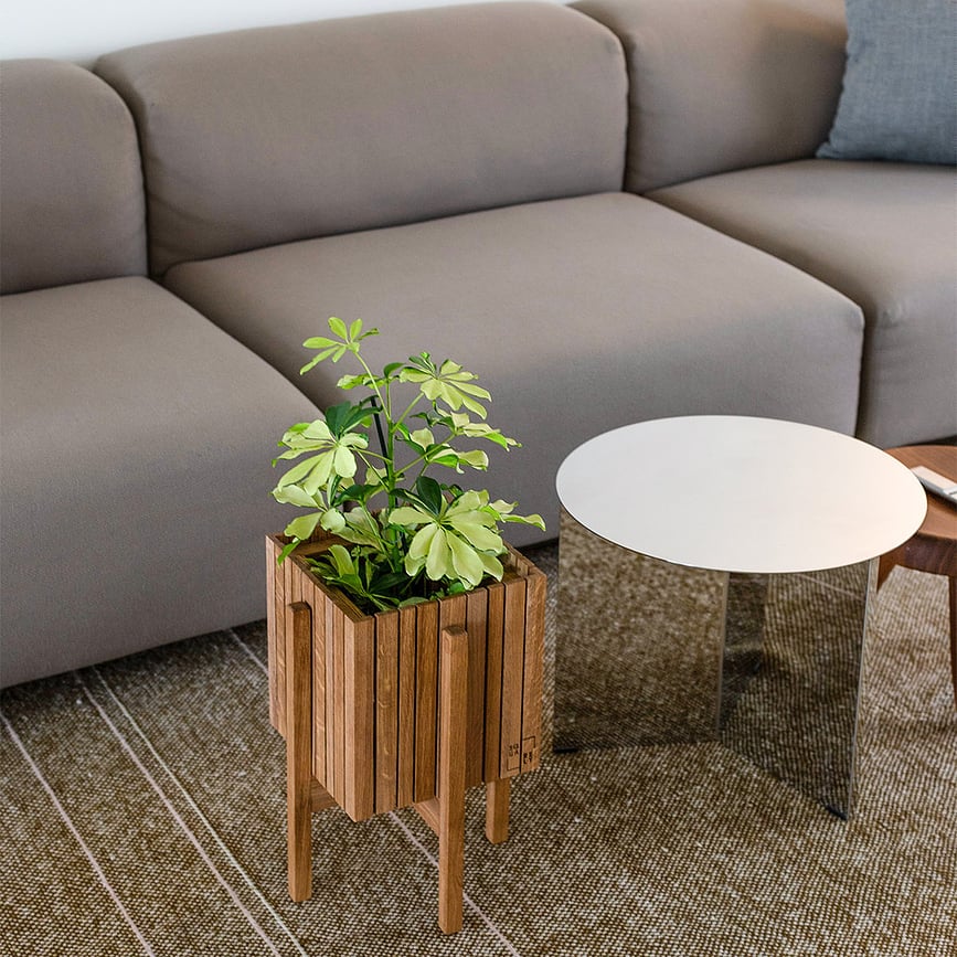 Maceta de autorriego GrowON, madera de fresno natural