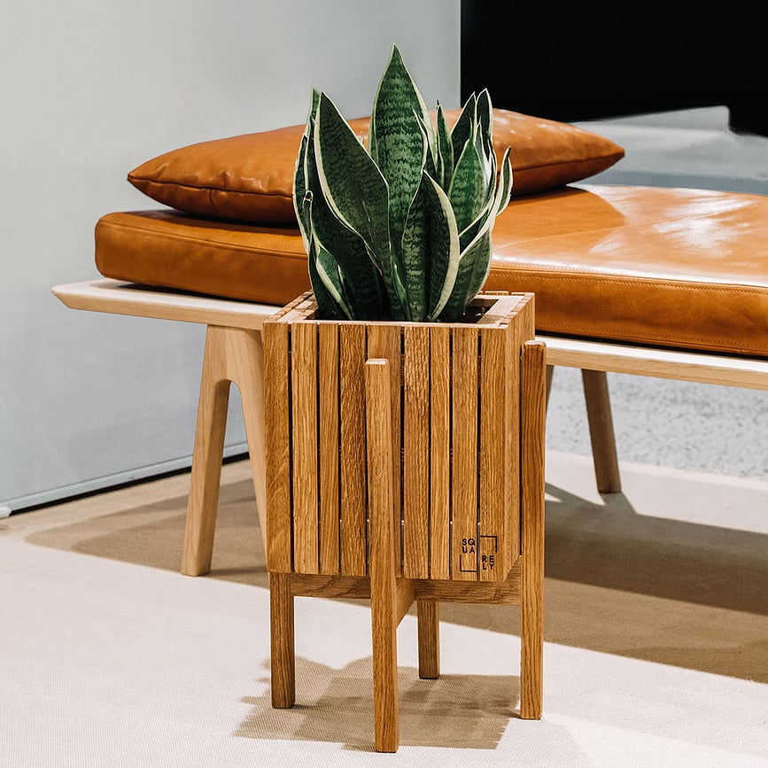 Maceta de autorriego GrowON, madera de fresno natural