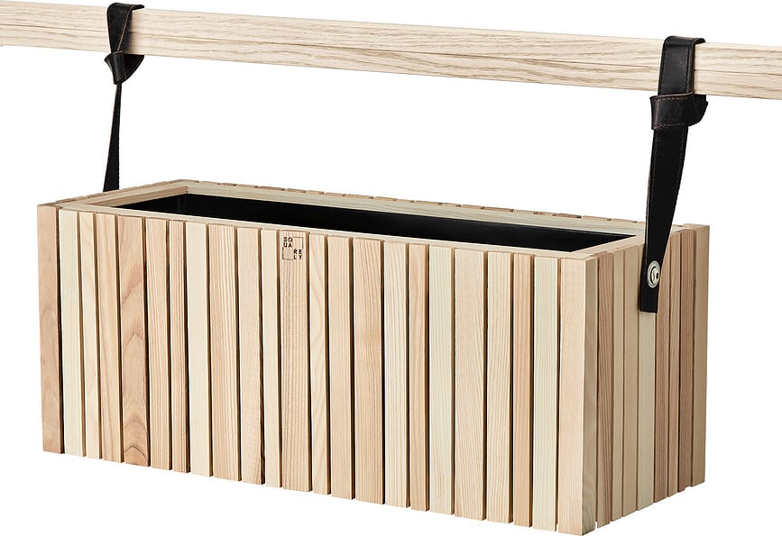 Maceta de autorriego GrowWIDE, fresno negro, con orificios para colgar