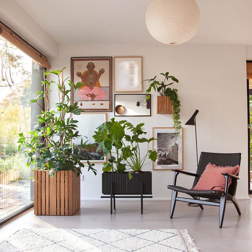 Soporte StandWIDE, negro, madera de fresno, para maceta de autorriego GrowWIDE