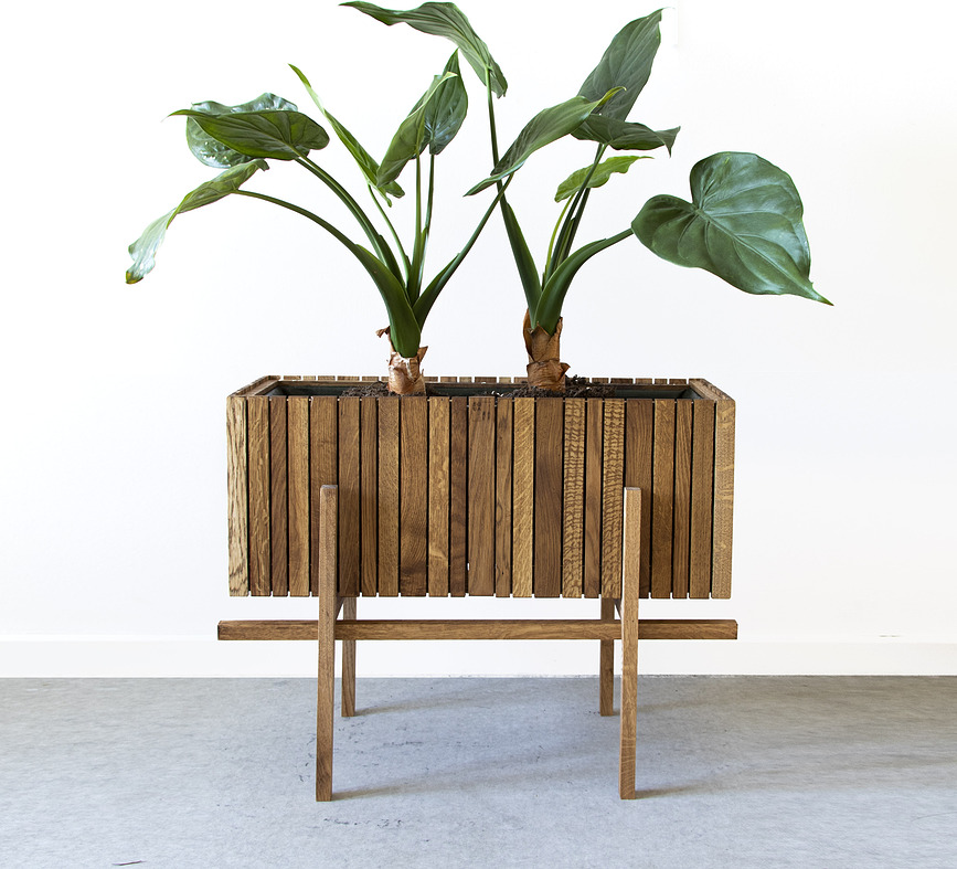 Soporte StandWIDE, negro, madera de fresno, para maceta de autorriego GrowWIDE