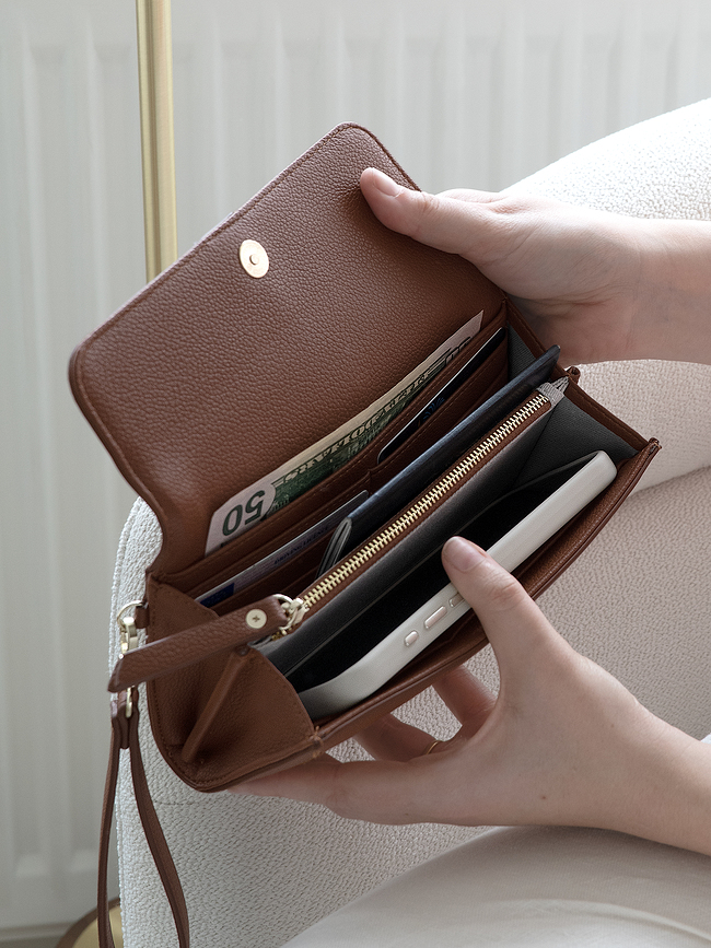 Bolsita de rafia Stackers, rosa claro, con tarjetero y espejo