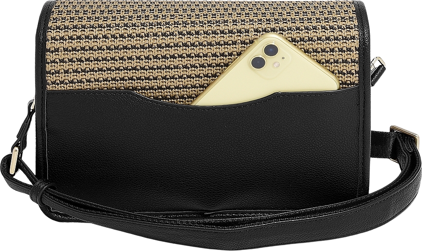 Bolso de Hombro de rafia Stackers, marrón, con tarjetero y espejo