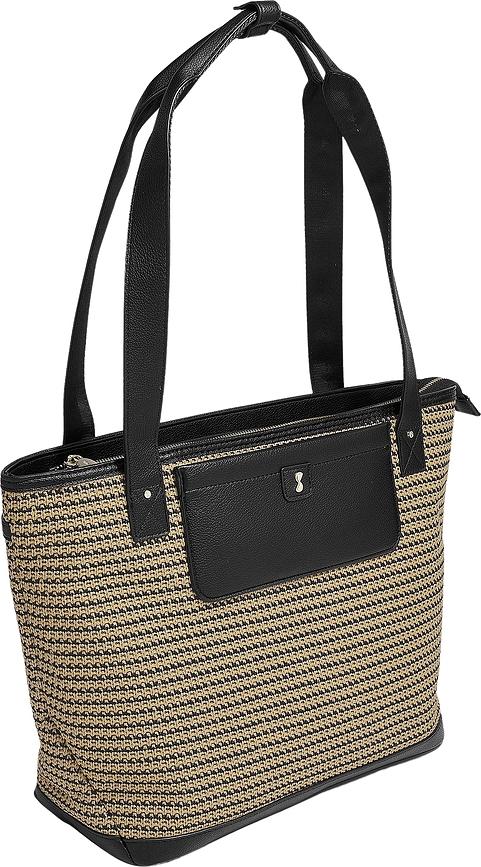 Bolsa de rafia Stackers Raffia, rosa claro, con tarjetero, 2 bolsitas y espejo