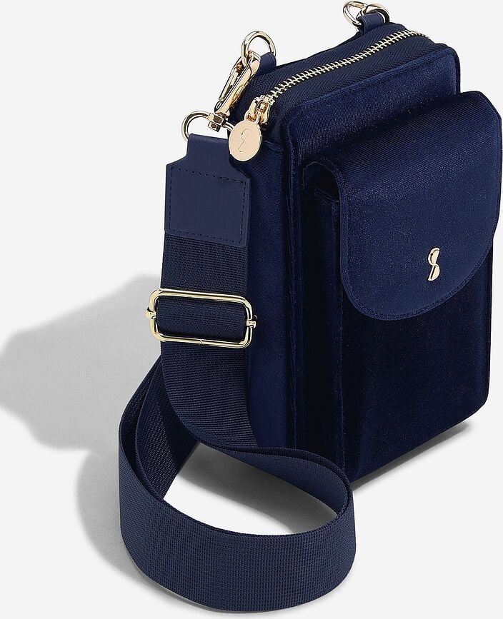 Bolso de terciopelo Stackers, mini, azul marino