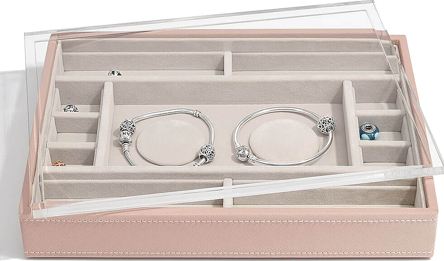 Caja organizadora Stackers, para charms, rosa claro, con compartimentos y tapa