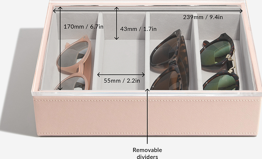 Caja Organizadora para Gafas Stackers Classic, 4 compartimentos, con tapa acrílica, topo