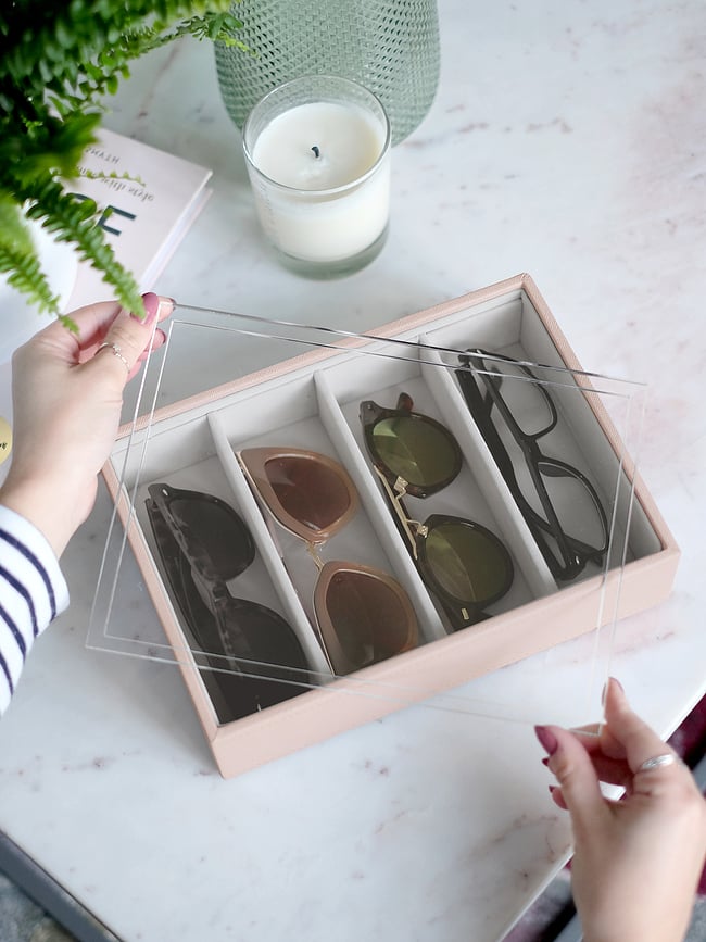 Caja Organizadora para Gafas Stackers Classic, 4 compartimentos, con tapa acrílica, topo