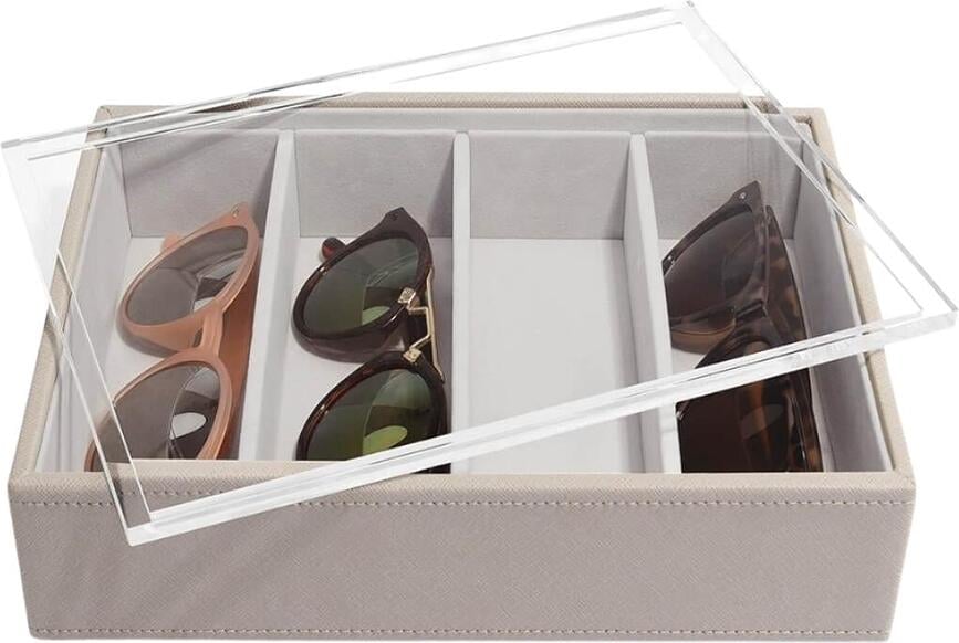 Caja Organizadora para Gafas Stackers Classic, 4 compartimentos, con tapa acrílica, topo