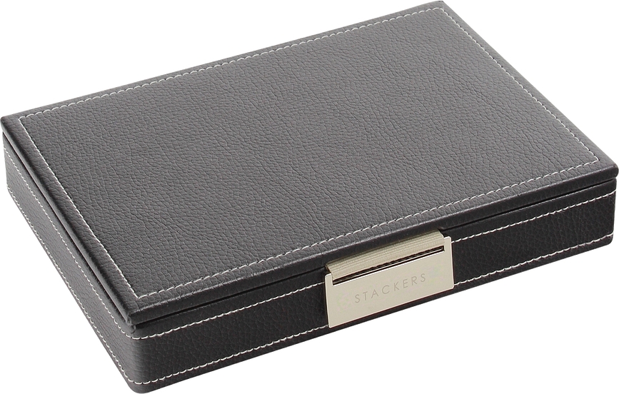 Caja para Gemelos Stackers mini, con tapa, 12 compartimentos, a rayas, negro