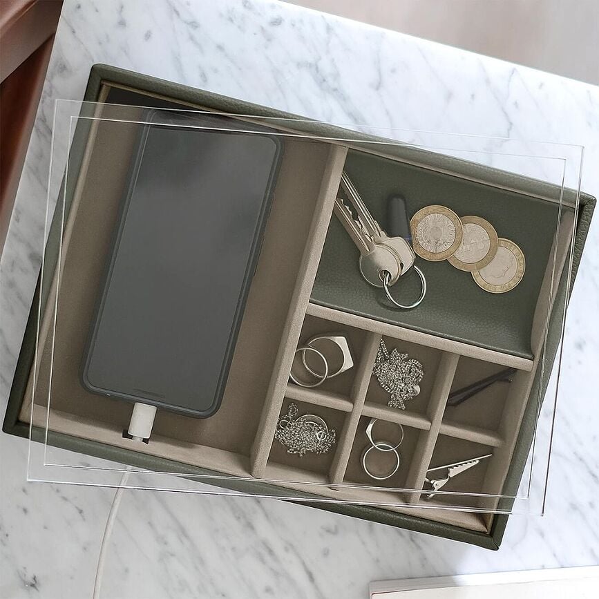 Caja para Joyas y Teléfono Stackers Pebble Classic, verde oliva, con tapa