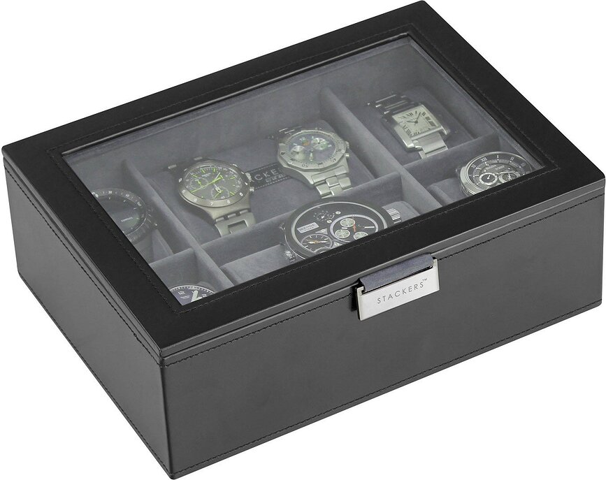 Caja para Relojes Stackers, con tapa de cristal, negra