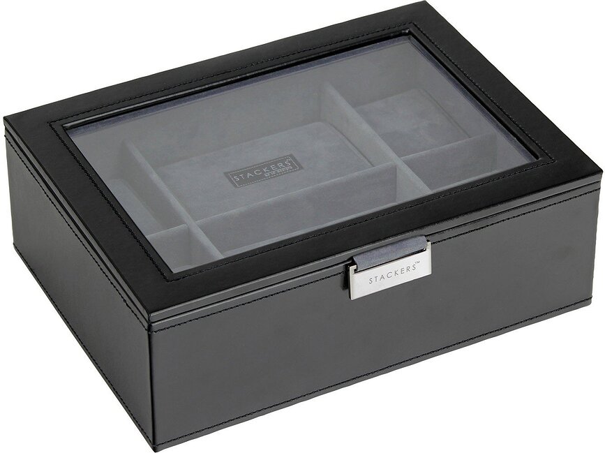 Caja para Relojes Stackers, con tapa de cristal, negra