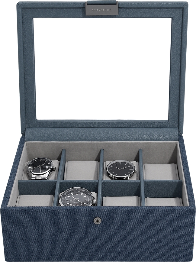 Caja para Relojes de lona Stackers Canvas, con 8 compartimentos, azul