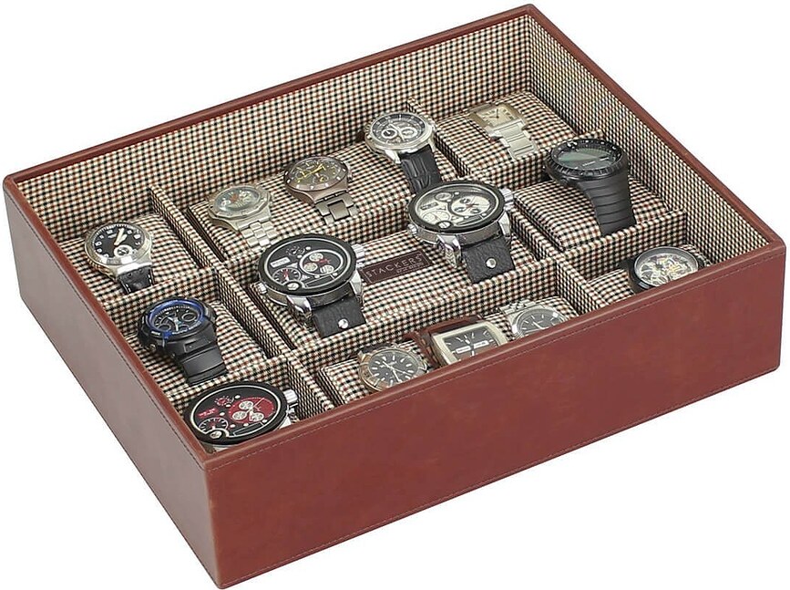 Caja para relojes Stackers, doble, 18 compartimentos, marrón
