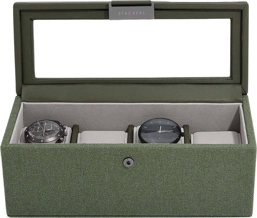 Caja para relojes Stackers Canvas, de cuatro compartimentos, verde