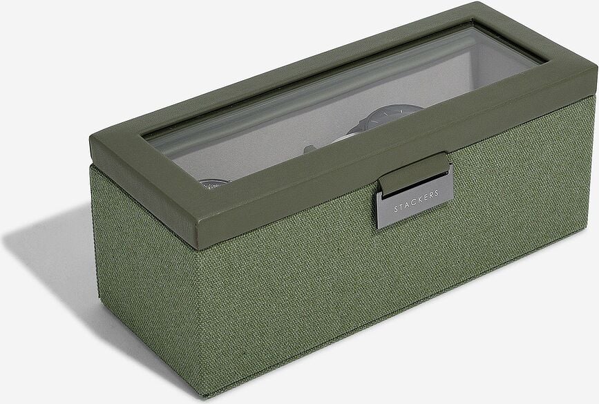 Caja para relojes Stackers Canvas, de cuatro compartimentos, verde