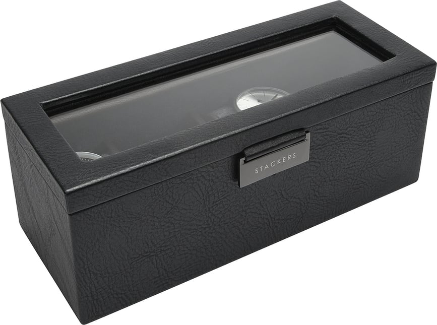 Caja para Relojes Stackers, negra, de cuatro compartimentos