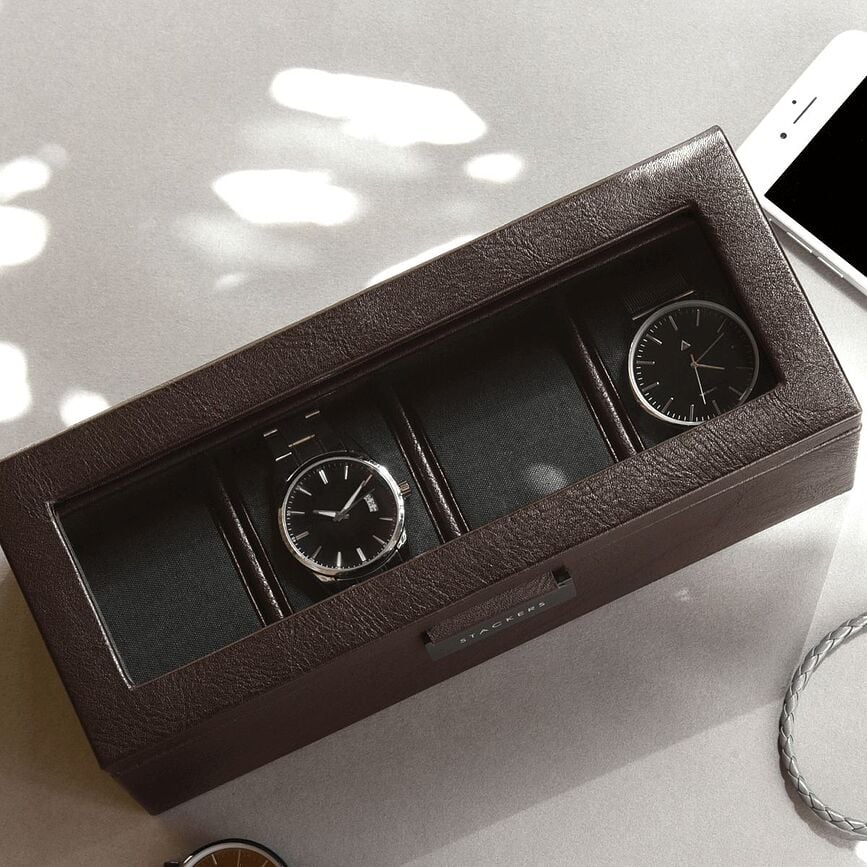 Caja para Relojes Stackers, negra, de cuatro compartimentos