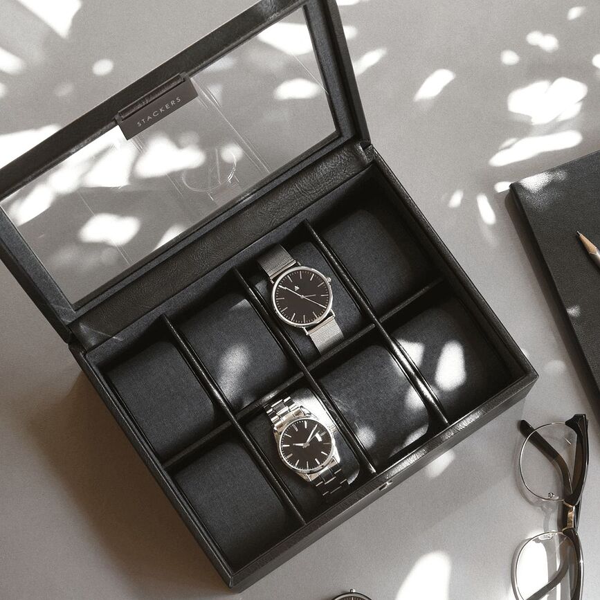 Caja para Relojes Stackers, de ocho compartimentos, negra