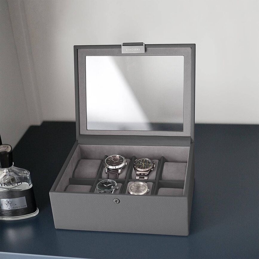 Caja para Relojes Stackers, de ocho compartimentos, negra