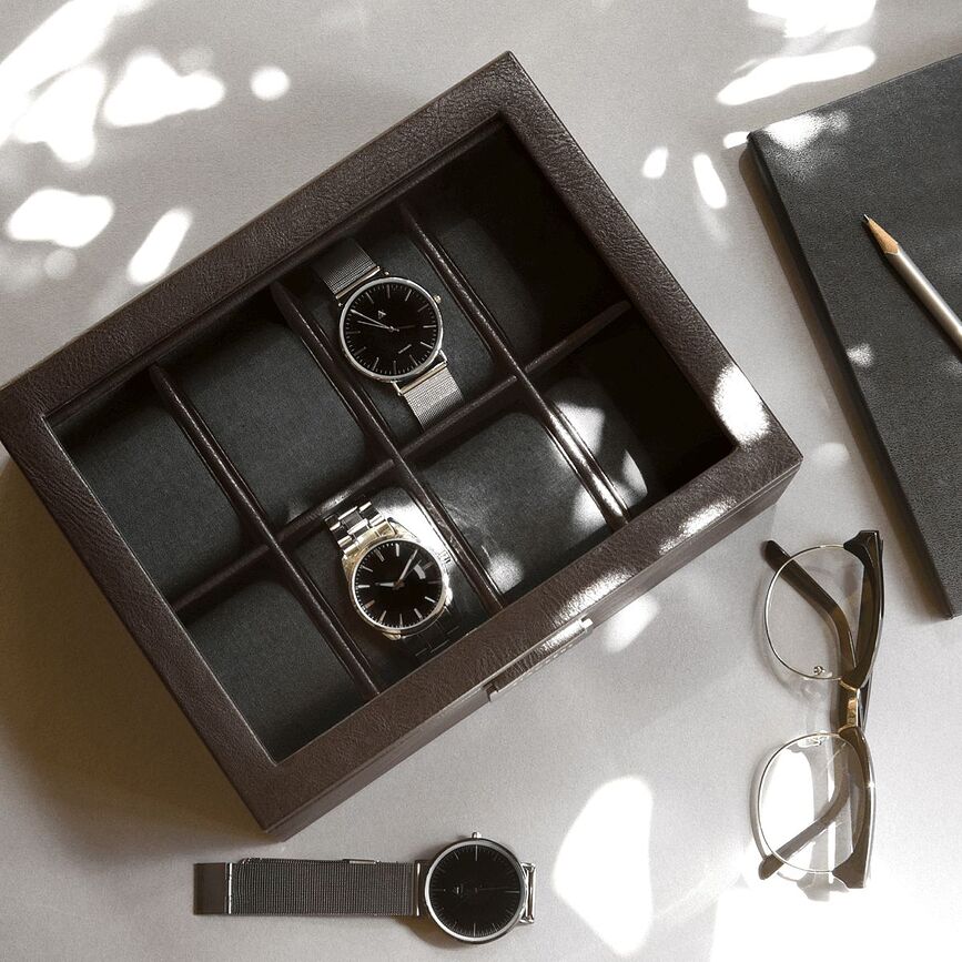 Caja para Relojes Stackers, de ocho compartimentos, negra