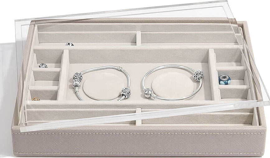 Caja Stackers para charms, color topo, con compartimentos y tapa