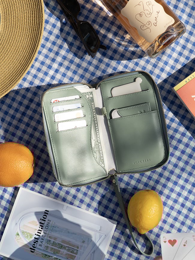 Cartera Stackers Wave, crema y melocotón, con tarjetero y espejo