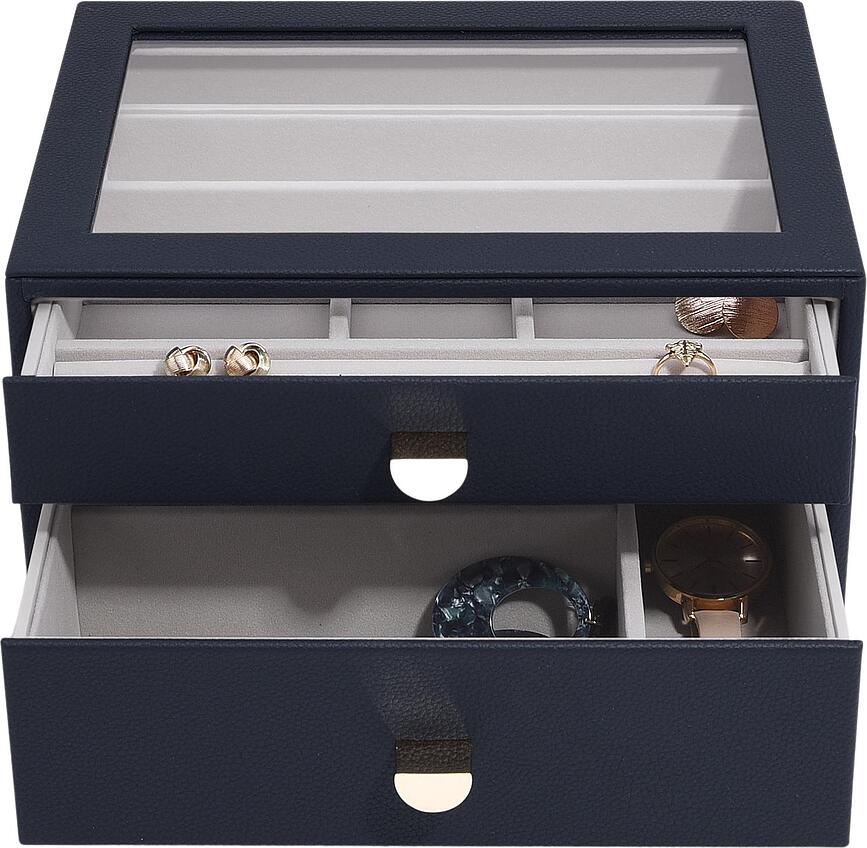 Casetă pentru bijuterii Stackers Pebble classic albastru-închis cu 2 sertare
